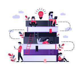 people and book. concept business flat character design. ultraviolet vector illustration about dista