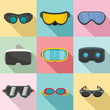 Goggles ski glass mask icons set. Flat illustration of 9 goggles ski glass mask vector icons for web