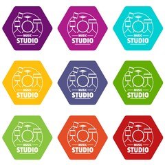 Wall Mural - Drum kit icons 9 set coloful isolated on white for web