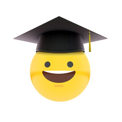 Graduation emoji wearing a traditional graduation cap. Education concept. 3D Rendering