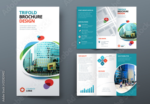 blue trifold brochure layout with abstract spots buy this stock bruchure