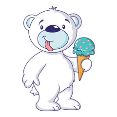 Sticker - White bear with ice cream icon. Cartoon of white bear with ice cream vector icon for web design isolated on white background
