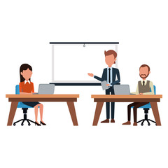 Sticker - Business meeting exposing with whiteboard vector illustration graphic design