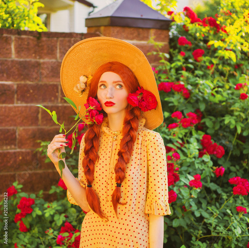 yellow dress with red roses