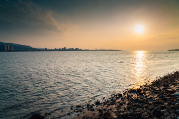 Wall Mural - Tamsui river sunset view in New Taipei City, Taiwan