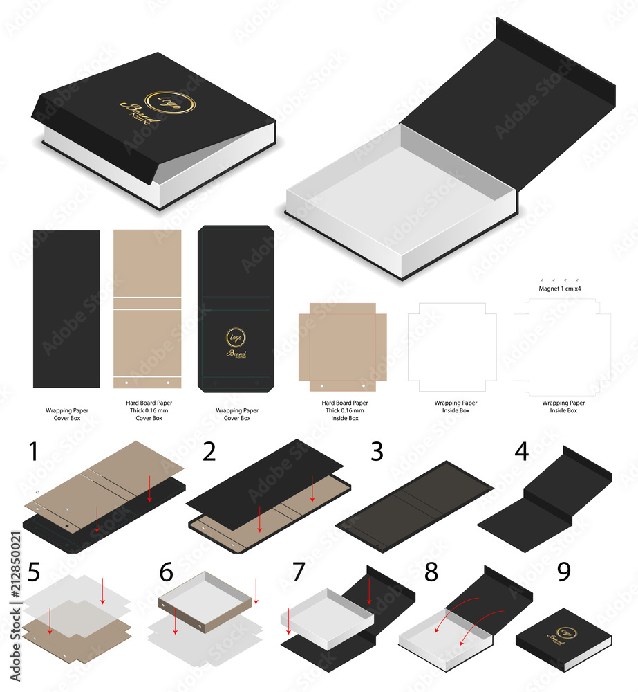 rigid magnet box template 3d mockup with dieline Stock Vector | Adobe Stock