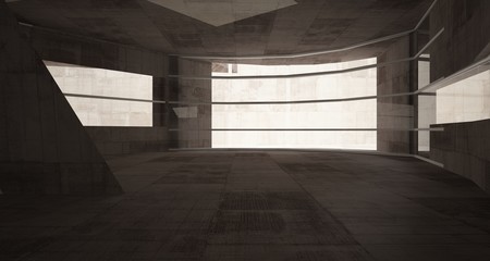  Abstract white and concrete interior  with glossy white lines. 3D illustration and rendering.