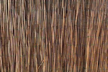  Beautiful wallpaper image of a fence made of bamboo sticks. Recycling materials from nature. No people.
