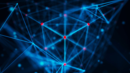 Block chain technology concept. 3D Rendering. Network connection. Big data visualization.