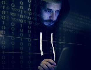 Poster - Hacker working on computer cyber crime