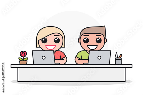 Man And Woman Working On Laptops At Office Desk Team Work Front