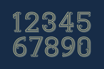 fancy vector numbers in patterned retro style.