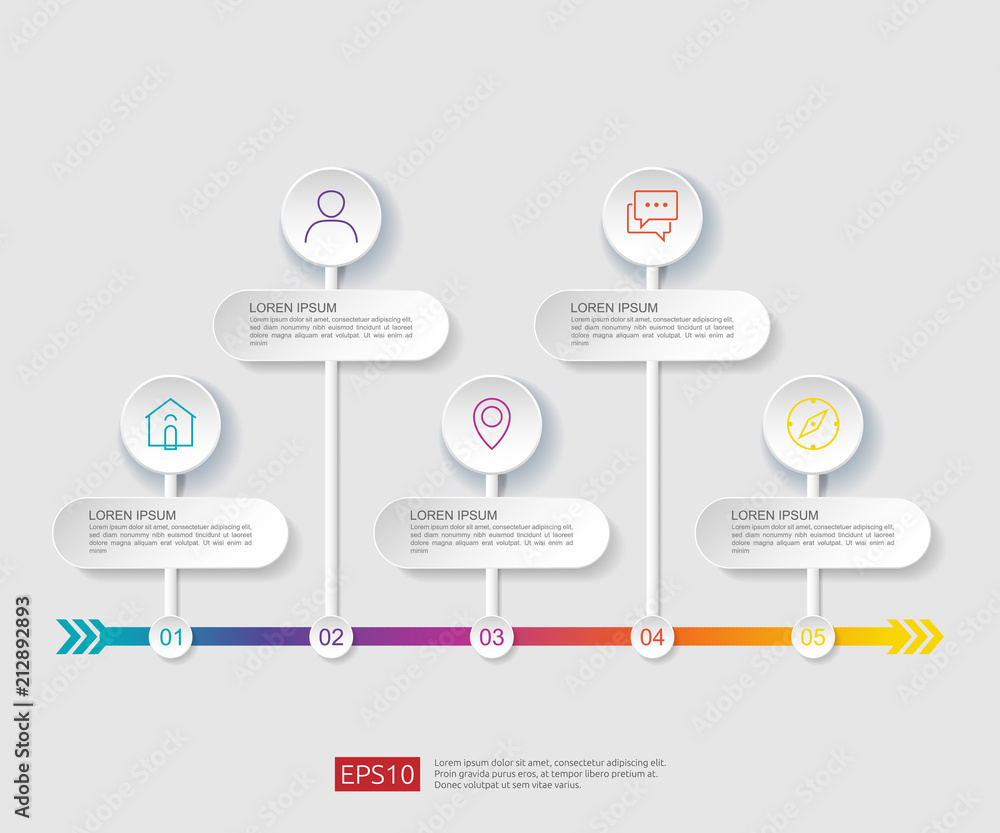 5 steps infographic. timeline design template with 3D paper label ...