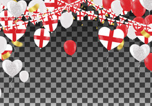 England Balloons With Countries Flags Of National England Flags Team Group And Ribbons Flag Ribbons, Celebration Background Template. Victory.winner.football