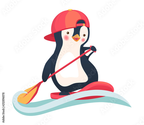 Penguin Floating On A Sup Board Adobe Stock でこのストックイラストを購入して 類似のイラストをさらに検索 Adobe Stock