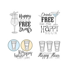 Canvas Print - Hand drawn vector emblems for cocktail bar or cafe. Sketch style logos with alcoholic beverages. Design for advertising poster or banner