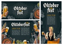 Three Poster To Oktoberfest Festival. Vintage Vector Engraving Illustration
