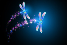 Flying Dragonfly With Sparkle And Blazing Trail