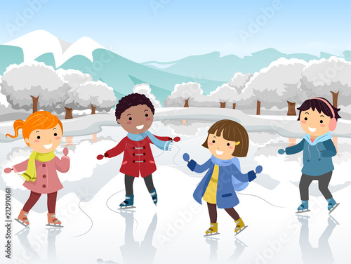Stickman Kids Ice Skate Illustration
