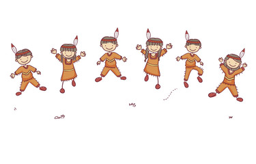 Poster - Stickman Kids Native American Jump Illustration