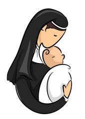 Poster - Nun Hold Baby Illustration