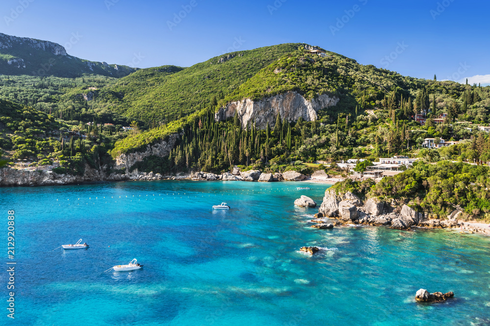 Beautiful bay near Paleokastritsa village, Corfu island, Greece - obrazy, fototapety, plakaty 