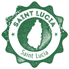 Wall Mural - Saint Lucia map vintage stamp. Retro style handmade label, badge or element for travel souvenirs. Dark green rubber stamp with island map silhouette. Vector illustration.