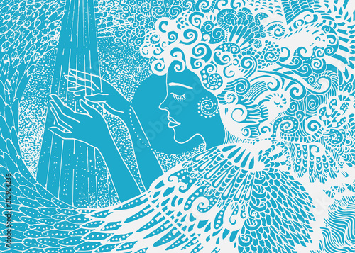 Photographie  bello angelo suona la musica luce disegno vettoriale