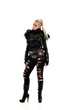 © faestock - full length portrait of blonde girl wearing torn black feather costume. standing pose, isolated on white background.