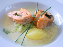 Poached Salmon With Potatoes And Leeks
