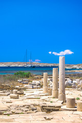 Fototapete - Ancient ruins in the island of Delos in Cyclades, one of the most important mythological, historical and archaeological sites in Greece.