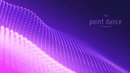 Wall Mural - vector abstract violet particle wave, points array, shallow depth of field. futuristic illustration.