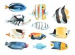 A set of tropical fish, in a watercolor style.