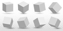 Creative Vector Illustration Of Perspective Projections 3d Cube Model Icons Set With A Shadow Isolated On Transparent Background. Art Design Geometric Surfac Rotate. Abstract Concept Graphic Element