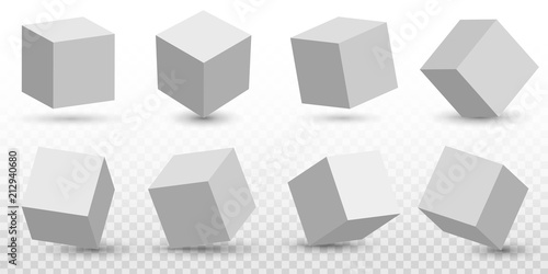 Creative vector illustration of perspective projections 3d cube model icons set with a shadow isolated on transparent background Poster Mural XXL