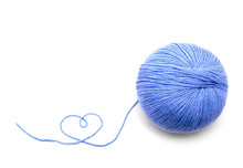 Blue Yarn Ball On White Background