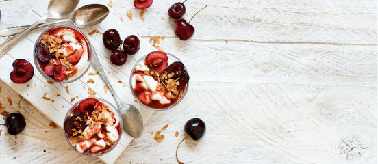 Wall Mural - Cherry and yogurt chia pudding parfait