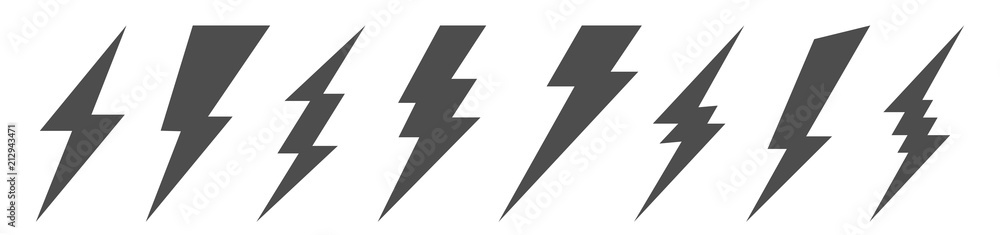 Creative vector illustration of thunder and bolt lighting flash icon set isolated on transparent background. Art design electric thunderbolt. Abstract concept graphic dangerous symbol icon element. - obrazy, fototapety, plakaty 