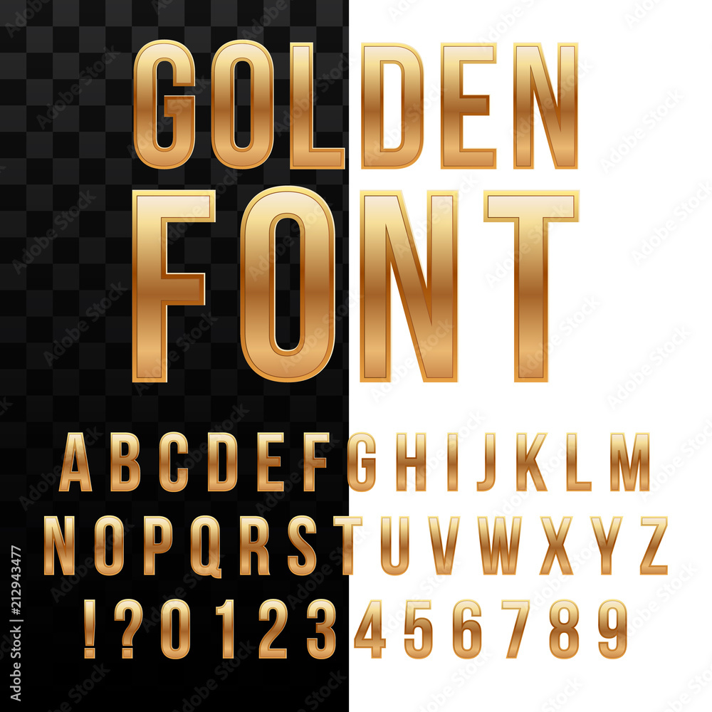 Creative vector illustration of golden glossy font, gold alphabet ...