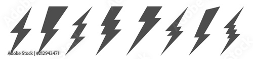 Creative vector illustration of thunder and bolt lighting flash icon set isolated on transparent background Poster Mural XXL