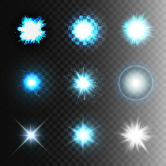 Stock vector illustration set ball lightning a transparent background. Abstract plasma sphere. Electric discharge, stars, flash, the sun, glow, lighting effects. EPS10