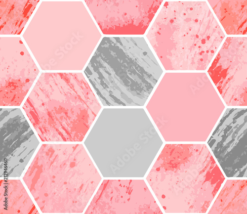 Plakat na zamówienie Abstrakcyjny różowy geometryczny wzór - sześciokąty