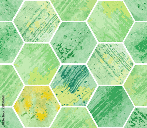 Plakat na zamówienie Abstrakcyjny zielony geometryczny wzór - sześciokąty