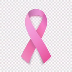 stock vector illustration realistic pink ribbon, breast cancer awareness symbol, isolated on a trans