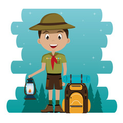 Wall Mural - young scout in the camping zone scene