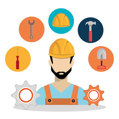 Sticker - construction worker with under construction icons