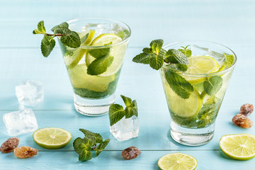 Mojito cocktail with lime and mint.