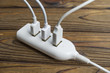 three wires are connected to the USB port of the hub. The concept of data exchange, charging, connection, connectors.
