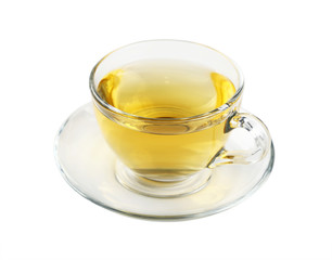 Wall Mural - Transparent glass cup of green tea isolated