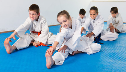 Wall Mural - Children stretching before karate class